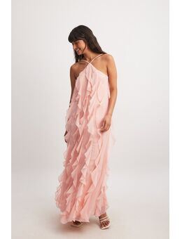 Gestructureerde chiffon maxi-jurk met ruches - Pink