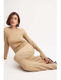 Ribgebreide maxi-jurk - Beige