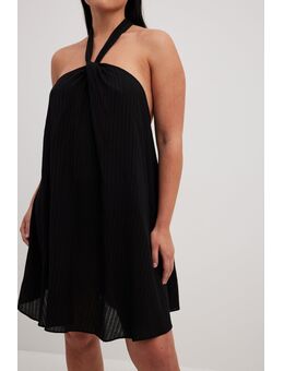 Gestructureerde mini-jurk met halternek - Black
