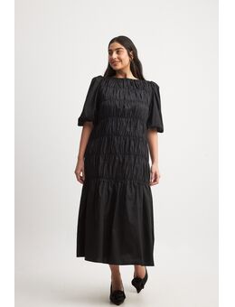 Maxi-jurk van katoen met pofmouwen en gesmokt detail - Black