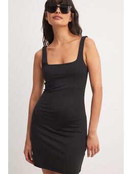 Bodyhugging mini-jurk met vierkante hals - Black