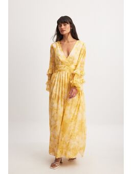 Maxi-jurk van chiffon met structuur - Yellow