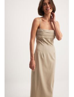 Pleat Deatil Chest Maxi Dress - Beige