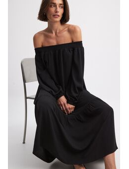 Off-shoulder midi-jurk met lange mouwen - Black