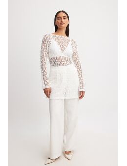 Crochet Wide Sleeve Mini Dress - White
