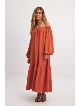 Off-shoulder midi-jurk met lange mouwen - Orange