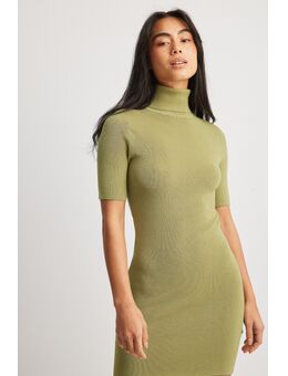 Fijngebreide mini-jurk met turtleneck - Green
