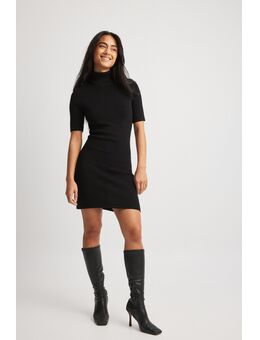 Fijngebreide mini-jurk met turtleneck - Black