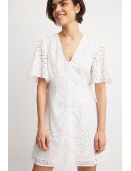 Anglaise mini-jurk met knopen - White