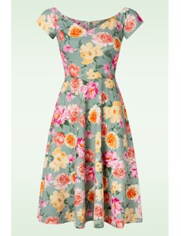 Nora floral swing jurk in saliegroen