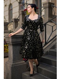 Topvintage exclusive ~ Eliane Velvet Stars swing jurk in zwart