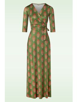 Fresia flower maxi jurk in groen en rood