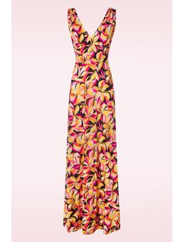 Deveny Abstract Floral maxi jurk in roze en geel