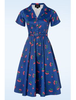 Caterina Cherries swing jurk in blauw