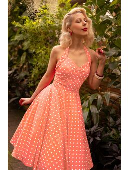 Topvintage exclusive ~ Bettie polka dot swing jurk in oranje