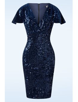 Sasha Sequin pencil jurk in navyblauw