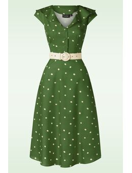 Gestippelde midi-jurk met brede kraag in groen