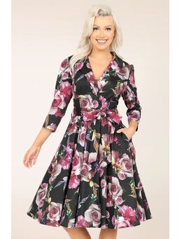 Fiona floral swing jurk in zwart