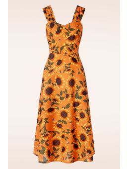 Sunflower print midi jurk in oranje