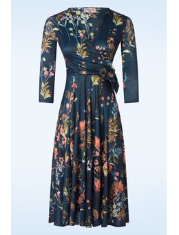 Colette floral swing jurk in petrol