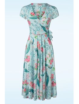 Layla floral peacock swing jurk in luchtblauw