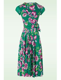 Layla Floral swing jurk in smaragdgroen