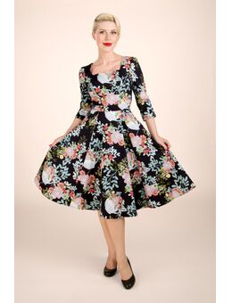 Janet Floral swing jurk in zwart en multi