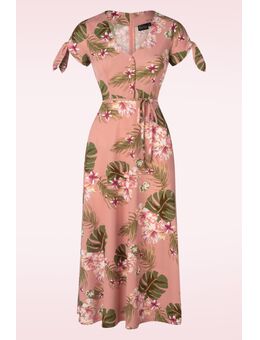 Midi-jurk met tropische bloemen in roze
