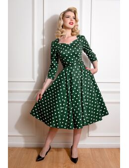 Olivia Swing Polkadot jurk in groen en wit