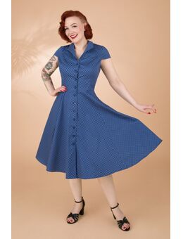 Topvintage exclusive ~ Angie polkadot swing jurk in marineblauw en wit