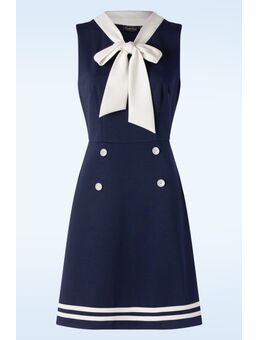 Nautical Sleeveless Bow jurk in marineblauw