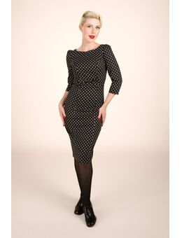 Phoebe polka dot pencil jurk in zwart en wit