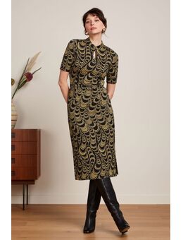 Cheongsam Style jacquard midi jurk in zwart