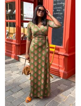 Fresia flower maxi jurk in groen en rood