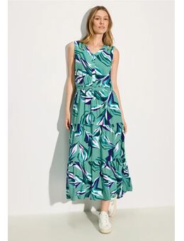 Dames Viscose jurk met print in Groen|Wit, Gr: XXL