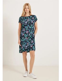 Dames Jurk met bloemenprint in Blauw, Gr: XL