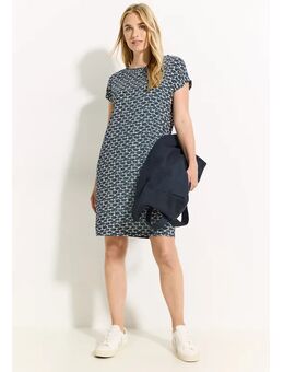 Dames Jurk met plooien en print in Blauw, Gr: L