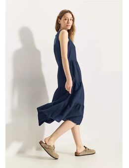 Dames Jurk met volants van linnenmix in Blauw, Gr: S