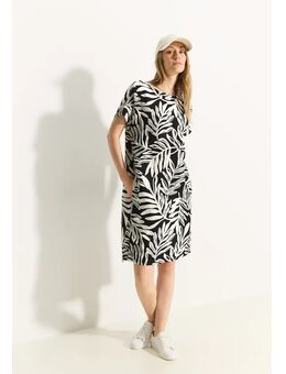 Dames Jurk van linnenmix met print in Zwart, Gr: S