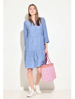 Dames Chambray linnen jurk in Blauw, Gr: L