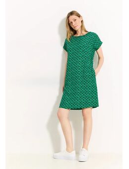 Dames Jurk met plooien en print in Groen, Gr: L