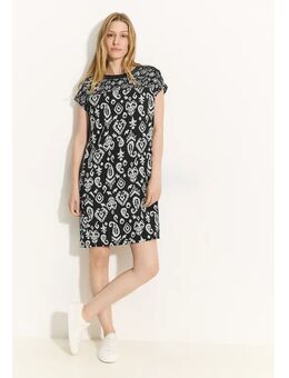 Dames Printmix jurk in Zwart, Gr: XL