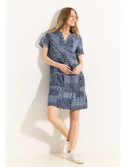 Dames Jurk met patchworkprint in Blauw, Gr: L