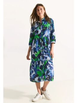 Dames Midi-jurk met print in Wit, Gr: XS