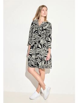 Dames Jurk van linnenmix met print in Zwart, Gr: L