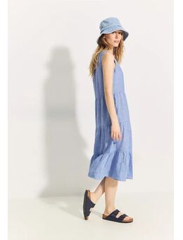 Dames Chambray linnen jurk in Blauw, Gr: XL