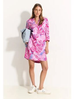 Dames Jurk van linnenmix met print in Pink, Gr: L