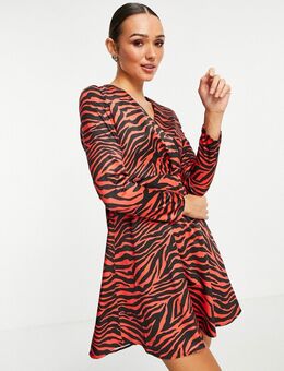 Mini-jurk met overslag in rode zebraprint-Rood