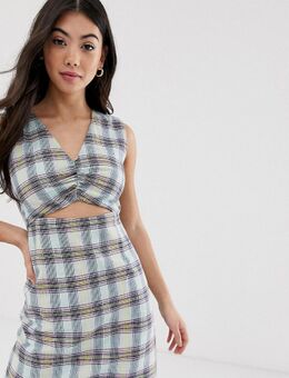 Mini-jurk met gedraaide voorkant en ruitenprint-Multi