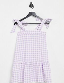 Mini jurk met gingham ruit en gestrikte bandjes in lila-Paars
